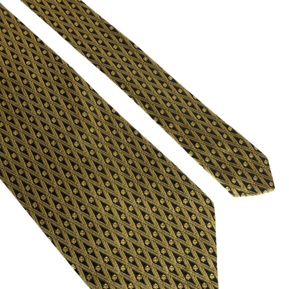 Robert Talbott Protocol Gold Black Geometric Silk Tie Pocket Square Mens Necktie - Picture 2 of 8